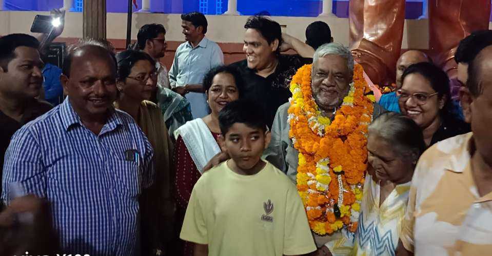 Protestant pastor Arun Pannalal (third, right) seen with family and well-wishers after he was released from Central Jail in Raipur, Chhattisgarh, India, on Oct. 15.
